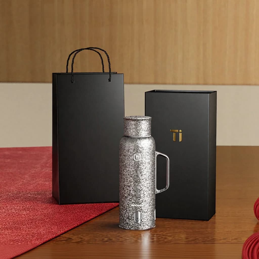 Cốc giữ nhiệt titanium có tay cầm 680ml hộp quà