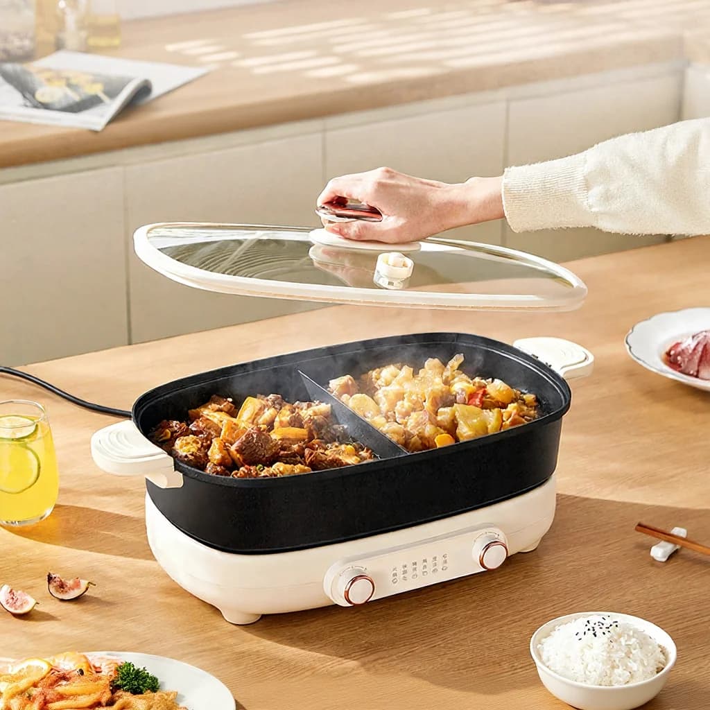 Nồi lẩu điện chia ngăn 7L, điều khiển nhiệt độ độc lập hai vùng