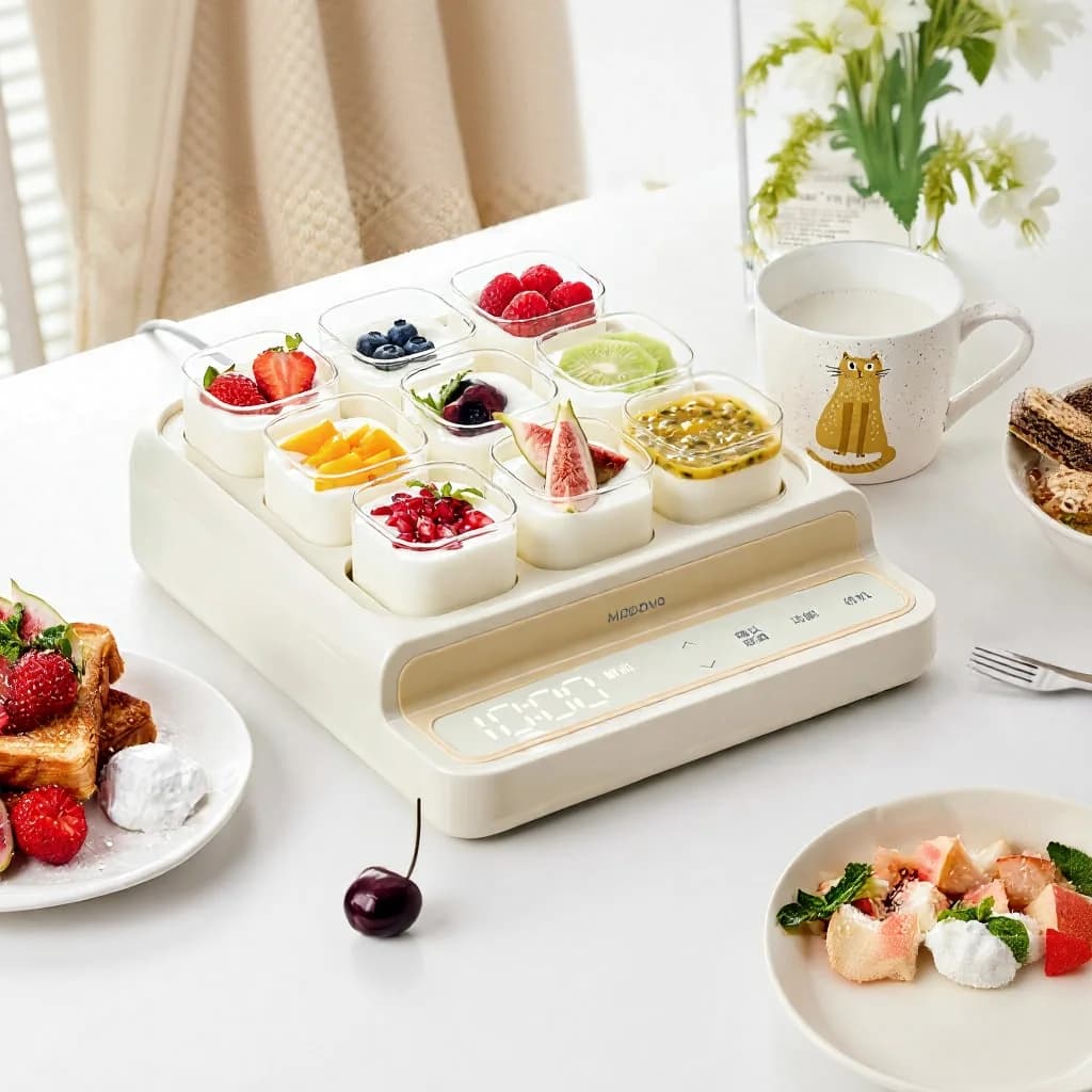 Máy làm sữa chua điện với 9 ngăn cốc và lòng nồi thủy tinh