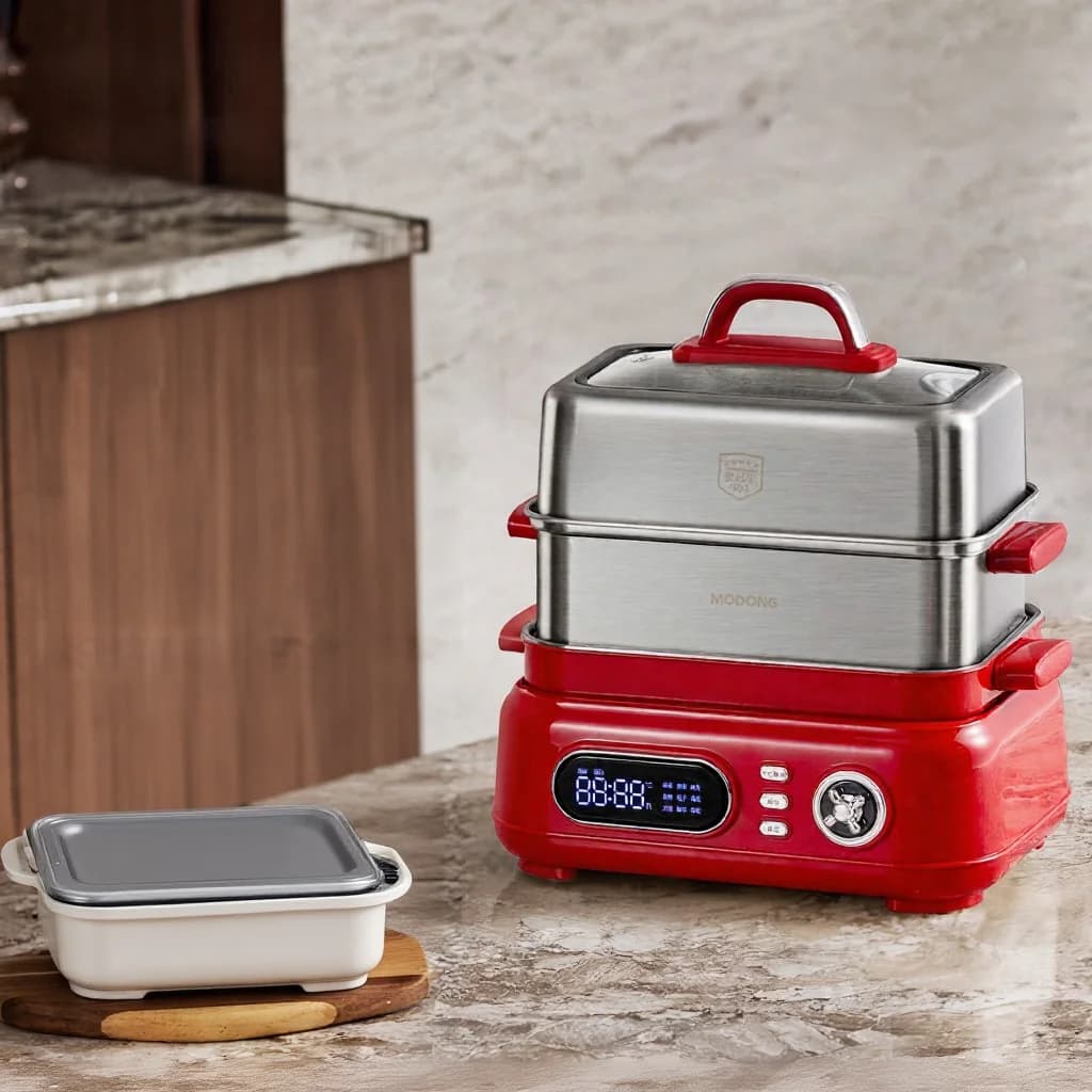 Nồi hấp điện bằng thép không gỉ 18L 24L 2 hoặc 3 tầng