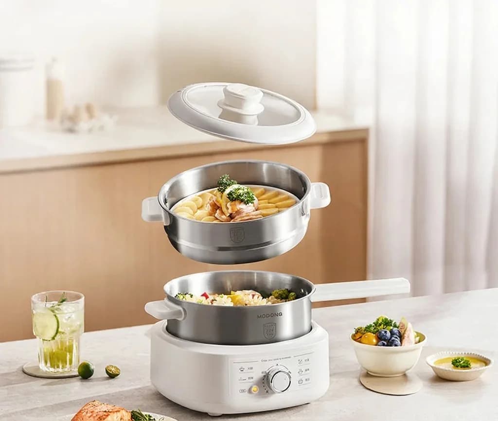 Lẩu điện inox có xửng hấp, 3L, 220V