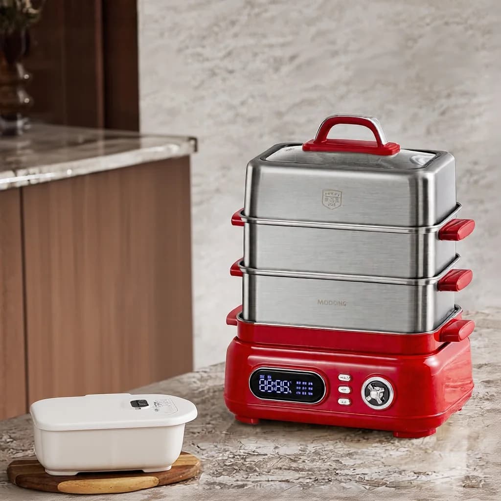 Nồi hấp điện bằng thép không gỉ 18L 24L 2 hoặc 3 tầng