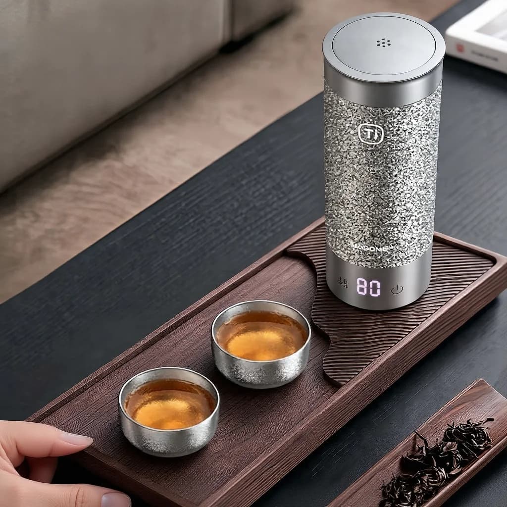 Bộ cốc trà Gongfu titan nguyên chất 55ml thủ công trơn