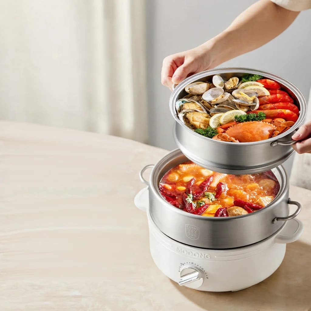 Nồi lẩu điện chia đôi inox 2L, 3 mức nhiệt