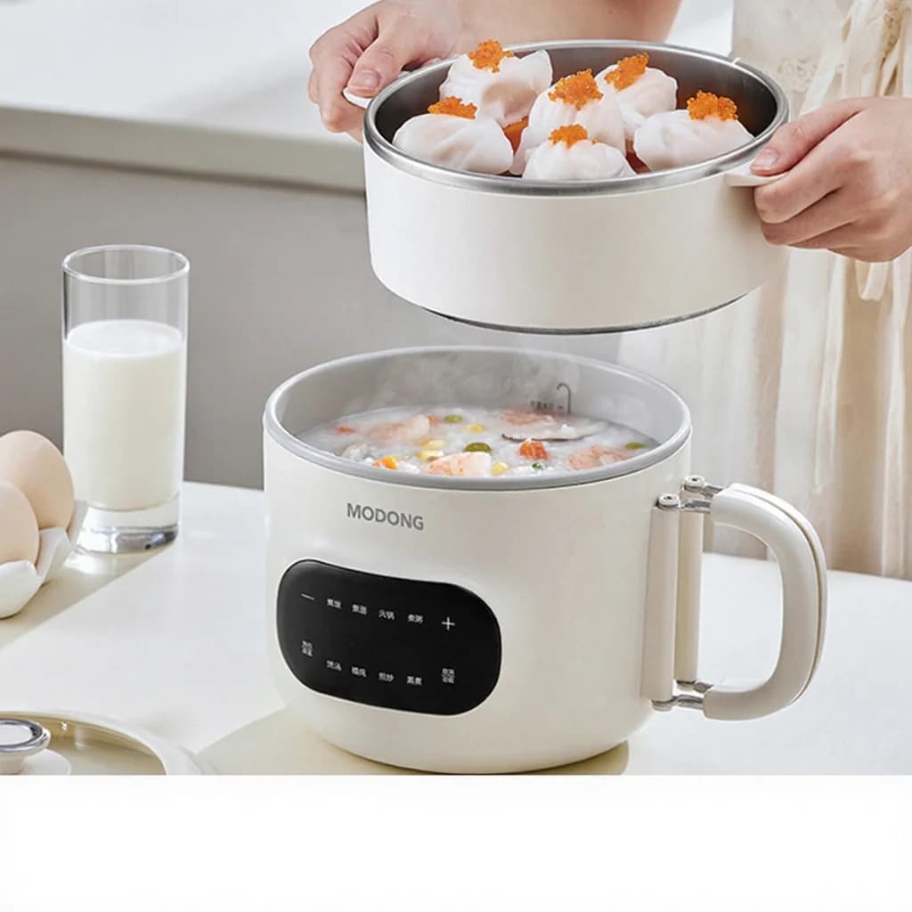 Nồi Nấu Điện Mini 2L Lòng Gốm Chống Dính Kèm Xửng Hấp