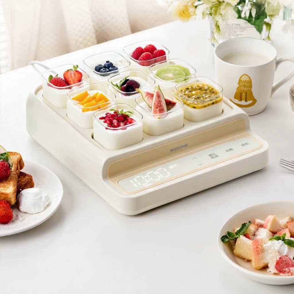 Máy làm sữa chua 9 cốc với lòng nồi thủy tinh và hẹn giờ