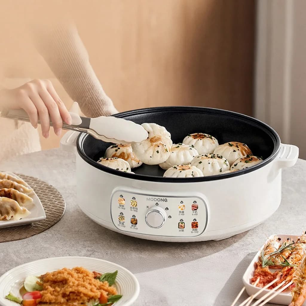Chảo điện đa năng có nắp 1800W, 3 mức nhiệt, chống dính