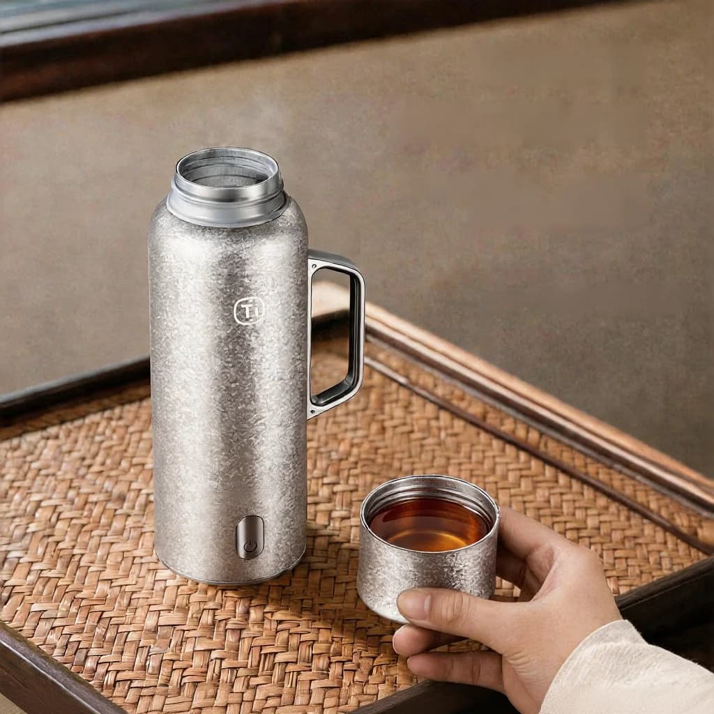 Cốc giữ nhiệt titanium có tay cầm 680ml hộp quà