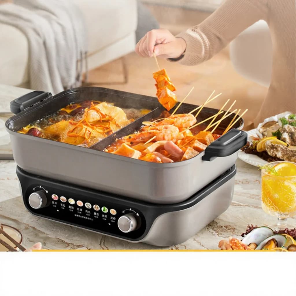 Nồi lẩu điện chia ngăn, điều khiển 2 núm, 8L, đen