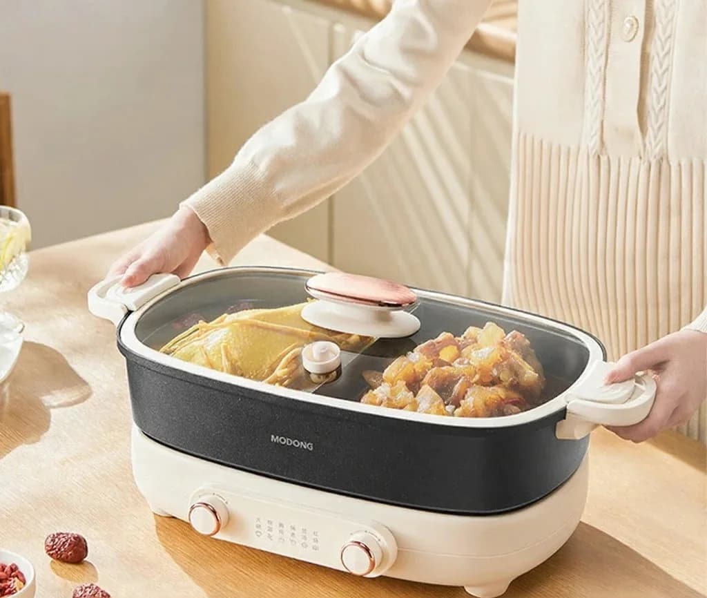 Nồi lẩu điện chia ngăn 7L, điều khiển nhiệt độ độc lập hai vùng