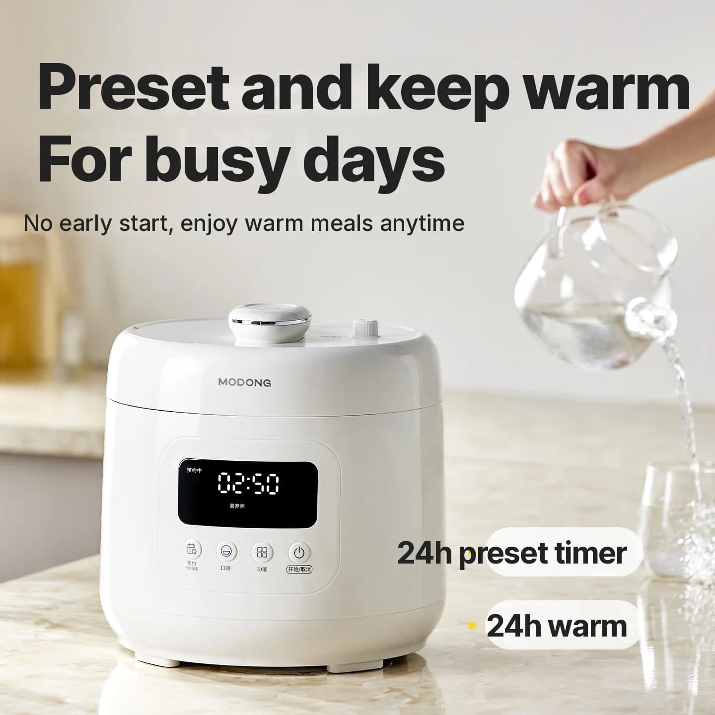 Nồi áp suất điện 4L có lòng gốm, 800W, hẹn giờ 17-24H