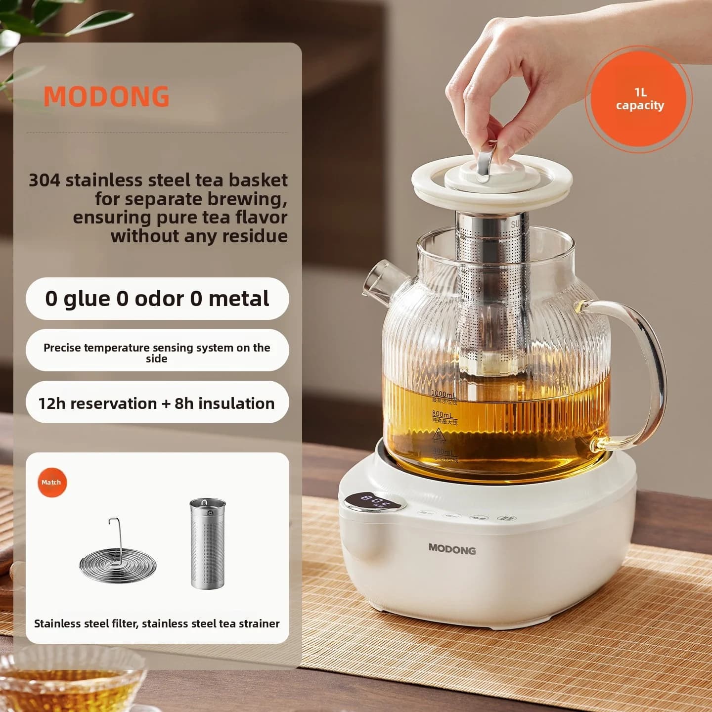 Nồi thủy tinh điện có điều chỉnh nhiệt độ và xửng hấp trà
