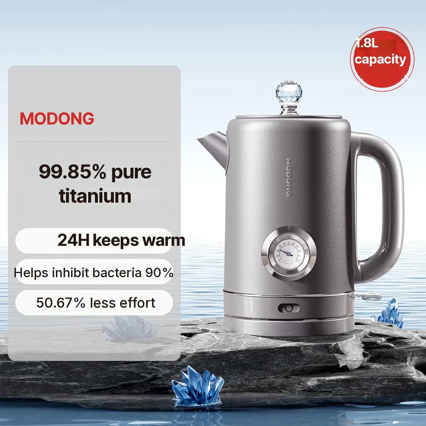 Ấm đun nước điện titanium nguyên chất có màn hình nhiệt độ 1.8L