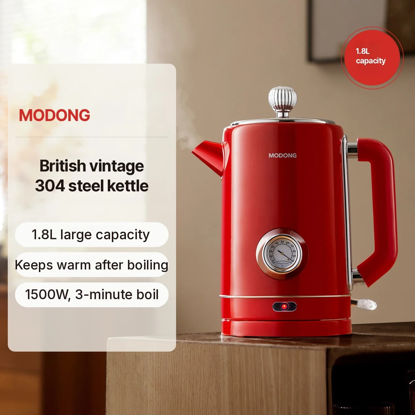Ấm đun siêu tốc inox 304 1.8L giữ ấm 1500W