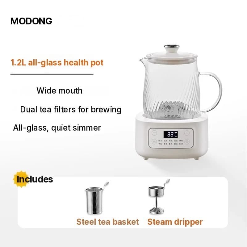 Ấm dưỡng sinh điện bằng thủy tinh 1-1.5L điều khiển cảm ứng cho trà