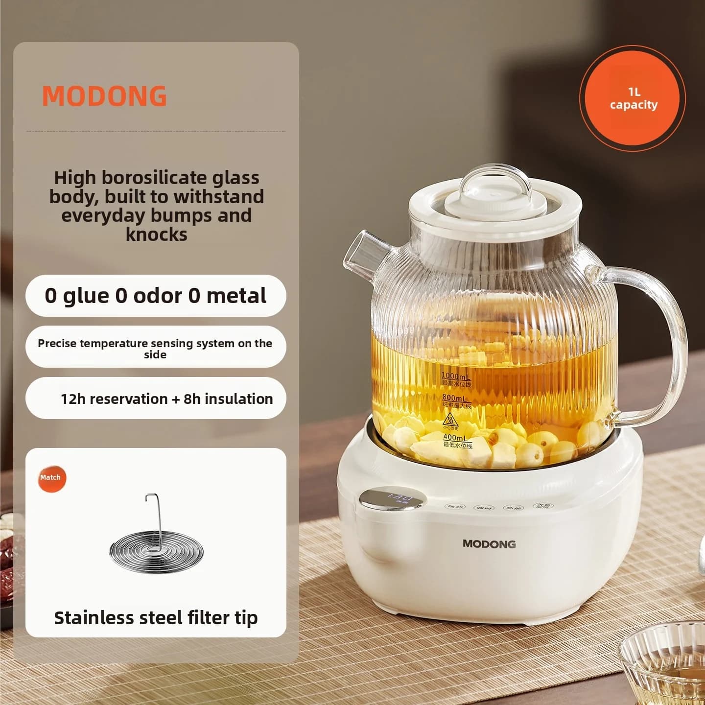 Nồi thủy tinh điện điều chỉnh nhiệt độ kèm xửng hấp trà