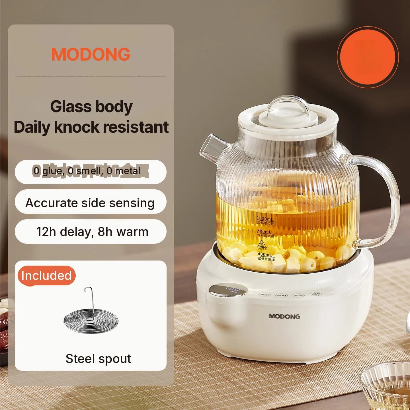 Ấm trà điện thủy tinh có kiểm soát nhiệt độ, 1L