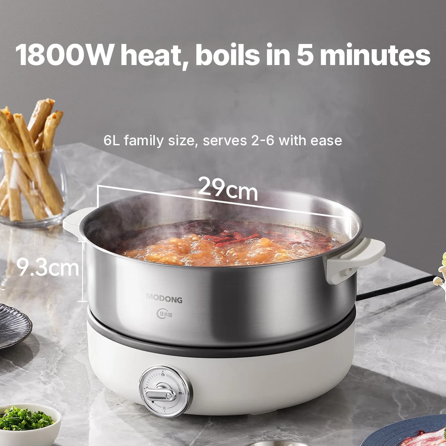 Nồi lẩu điện tách rời với lòng nồi thép không gỉ 1500W