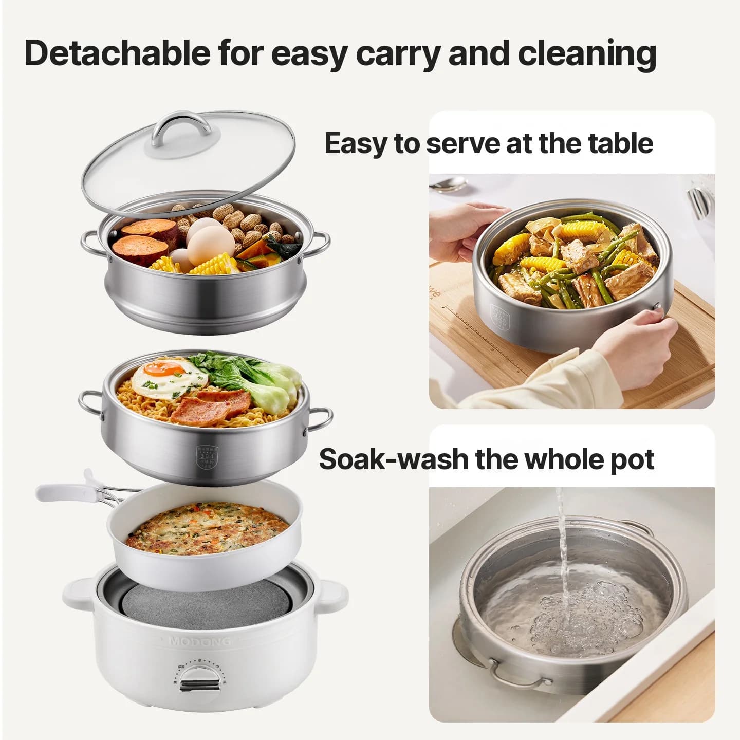 Nồi lẩu điện chia đôi inox 2L, 3 mức nhiệt