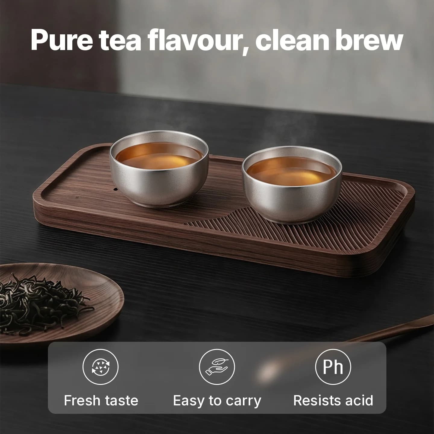 Bộ chén trà Gongfu bằng titanium nguyên chất 55ml, thủ công, hoàn thiện trơn