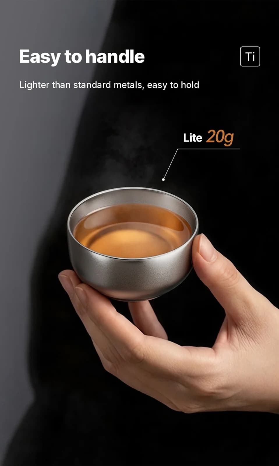 Bộ chén trà gongfu titan nguyên chất 55ml, hoàn thiện mờ thủ công