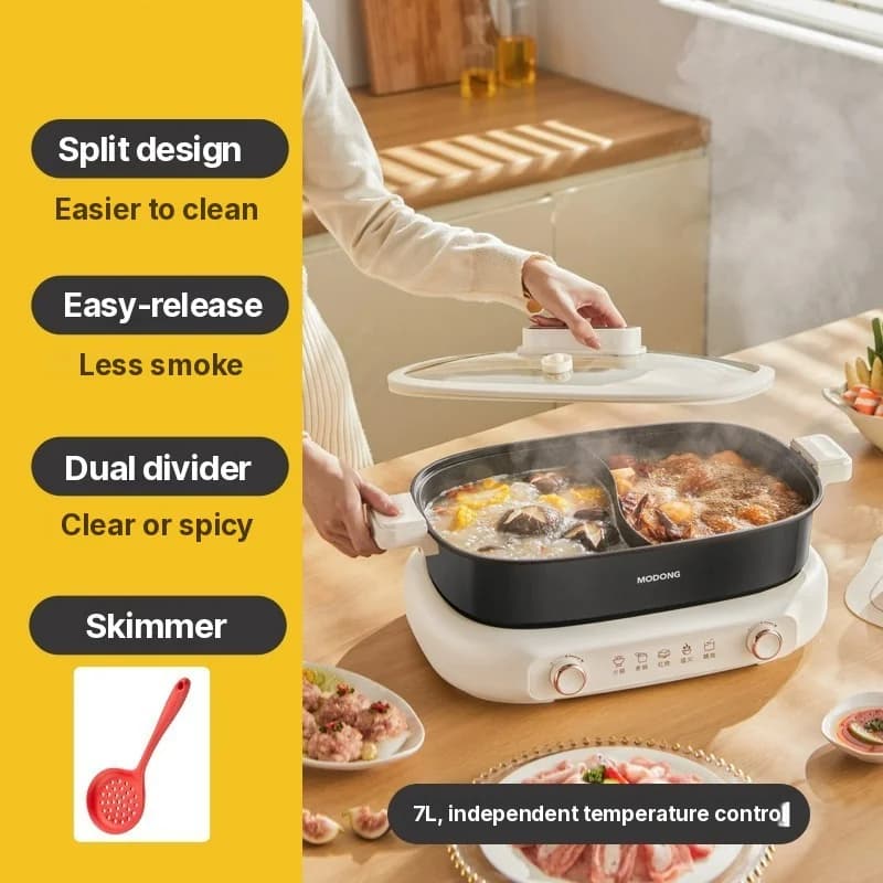 Nồi lẩu điện chia ngăn 7L, điều khiển nhiệt độ độc lập hai vùng