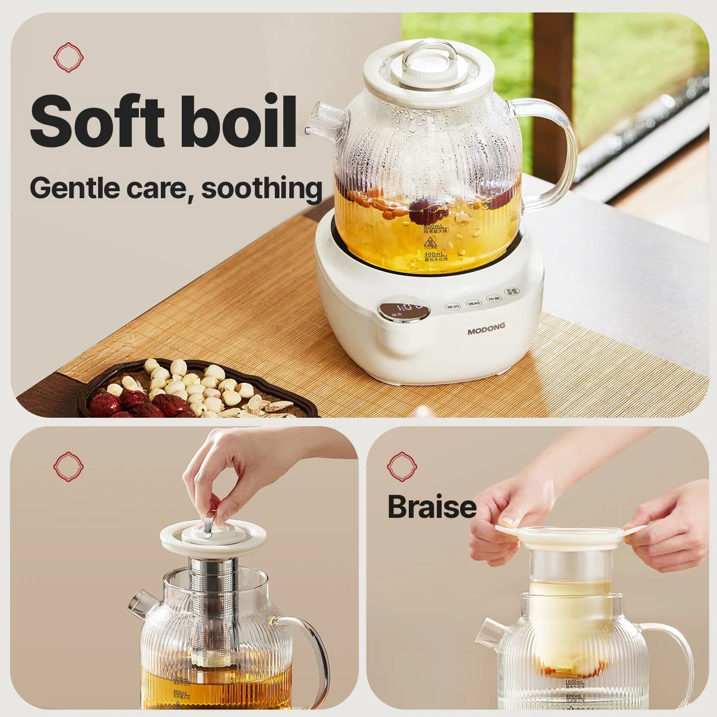 Ấm trà điện thủy tinh có kiểm soát nhiệt độ, 1L