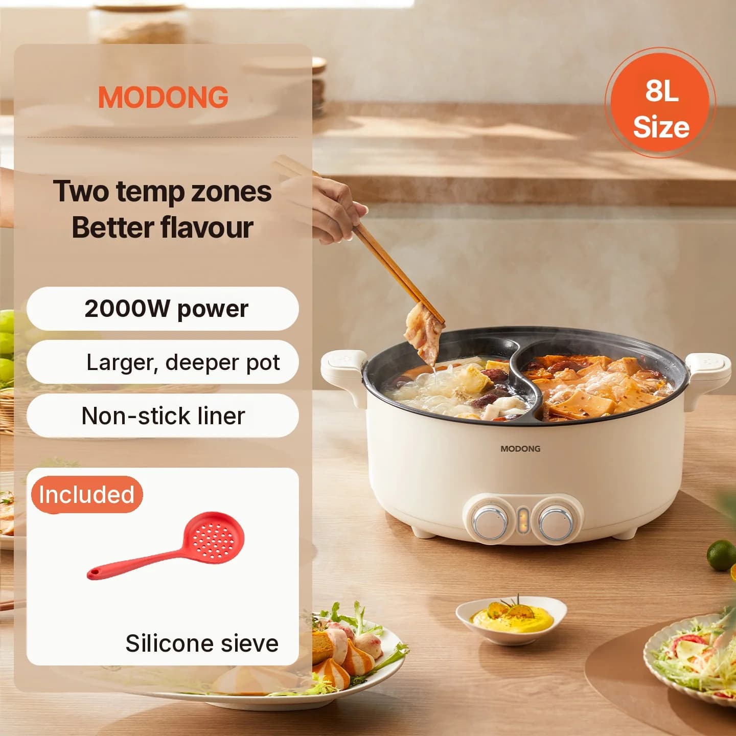 Nồi lẩu điện hai mặt 8L cho gia đình và ký túc xá