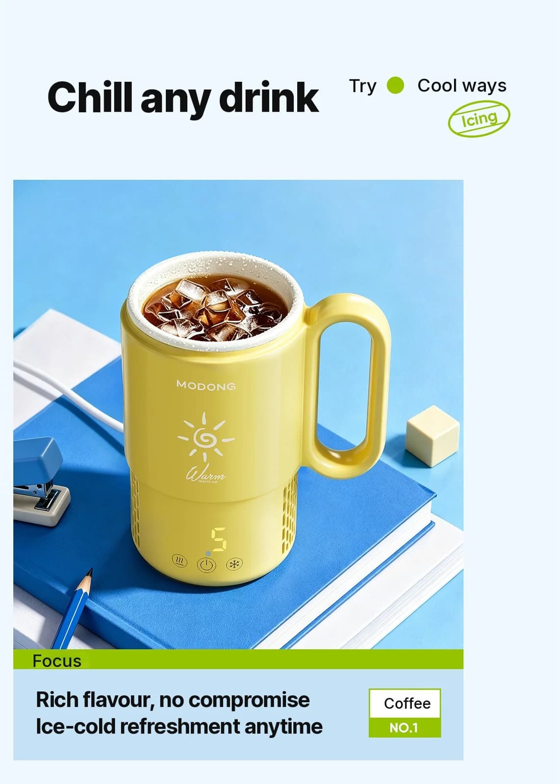 Cốc di động làm nóng và làm mát 450mL 36W điều khiển cảm ứng