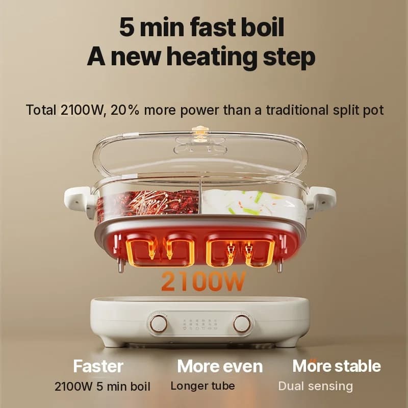 Nồi lẩu điện 7L có vách ngăn hoặc 4 ngăn, 220V, nồi tách đôi