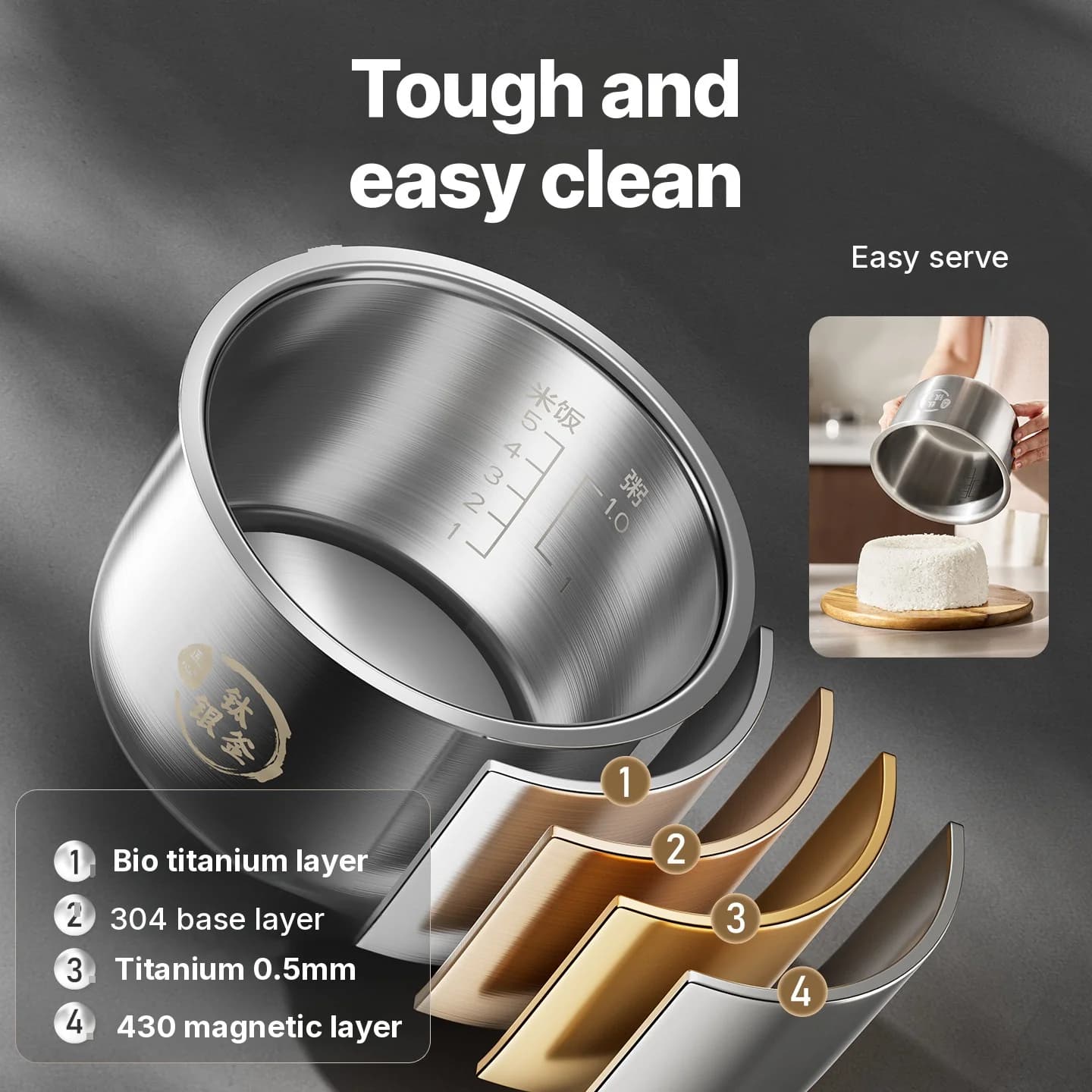 Nồi cơm điện có lòng nồi phủ titan, 2L/3L
