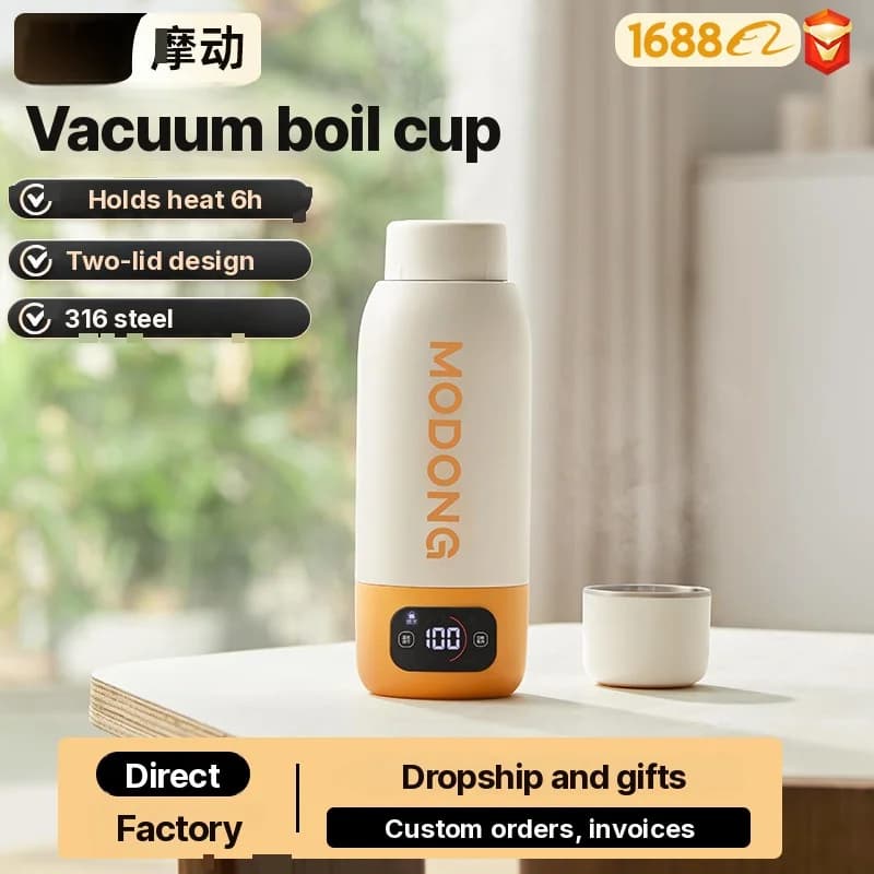 Cốc nước đun nóng điện di động 600ml, ruột 316, giữ nhiệt chân không
