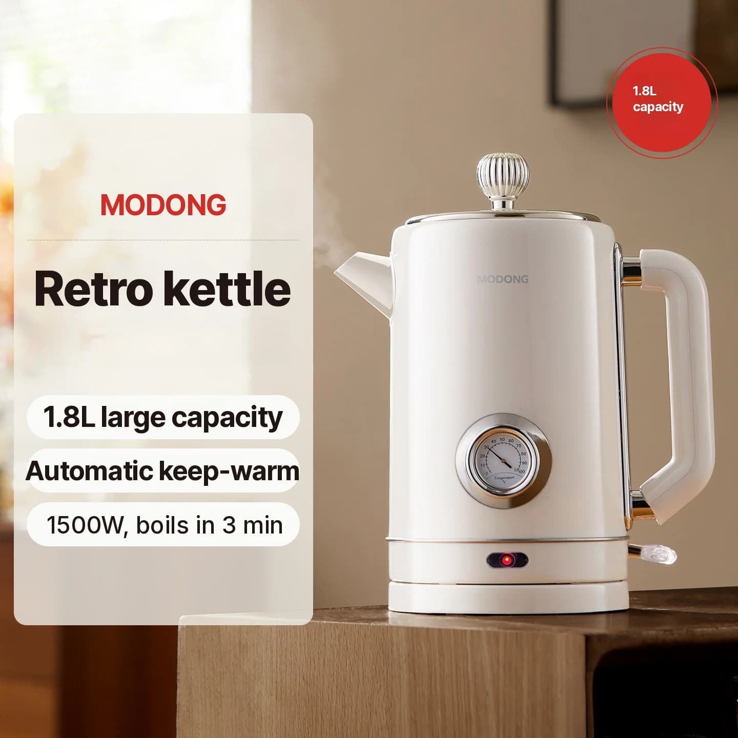 Ấm đun siêu tốc inox 304 1.8L giữ ấm 1500W