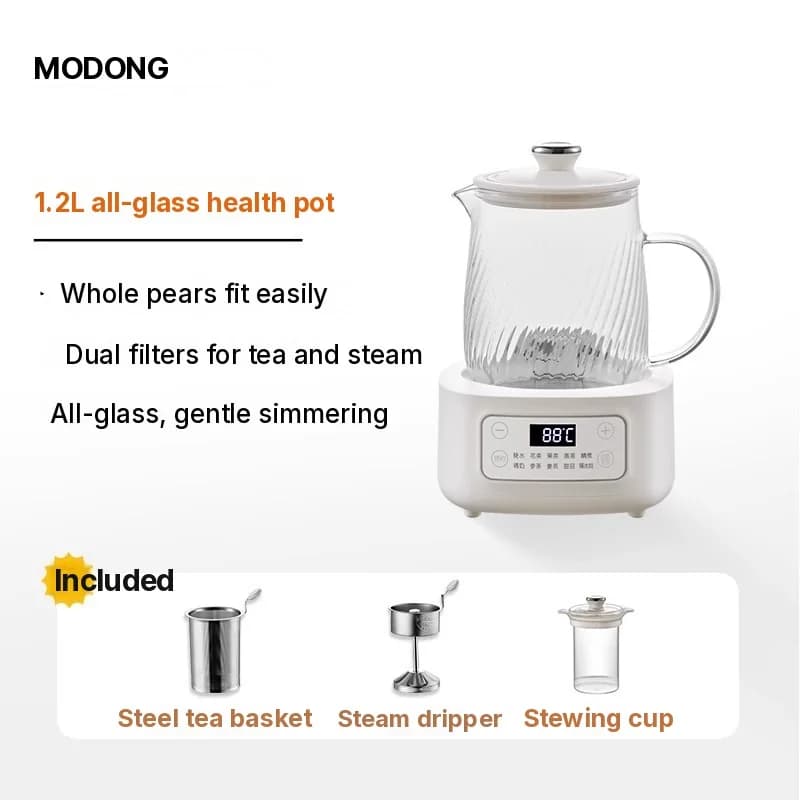 Ấm dưỡng sinh điện bằng thủy tinh 1-1.5L điều khiển cảm ứng cho trà