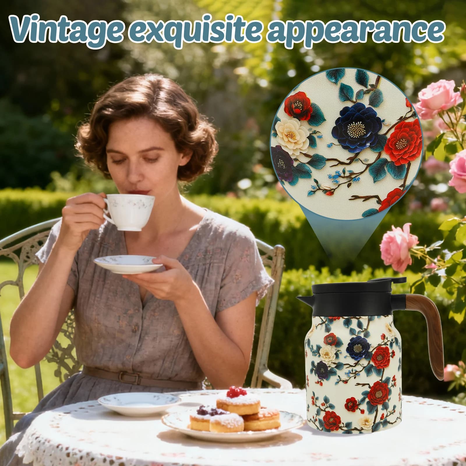 Bộ phích trà hoa vintage