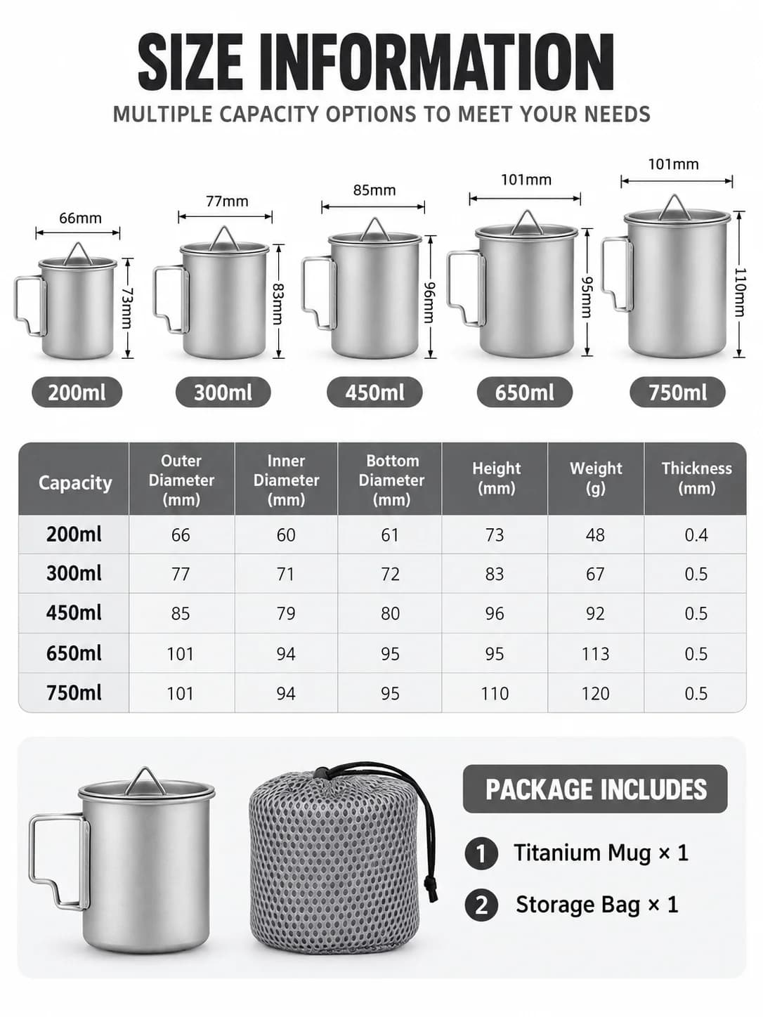 Cốc cắm trại gấp gọn bằng titan nguyên chất